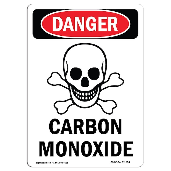 Safety Sign, OSHA Danger, 18" Height, Carbon Monoxide, Portrait, D-1218-V-1054